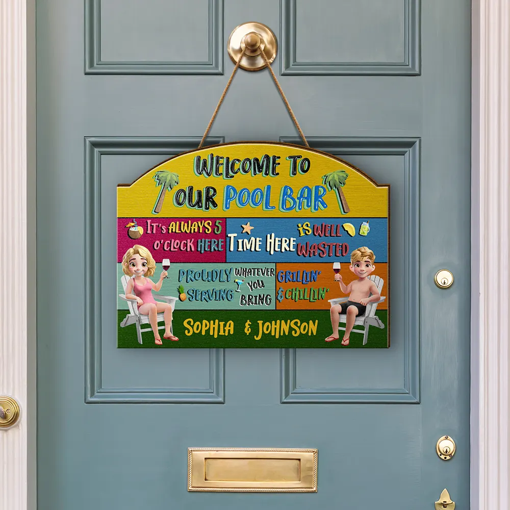 3D Effect Welcome To Our Pool - Personalized Custom Shaped Wood Sign - Image 3
