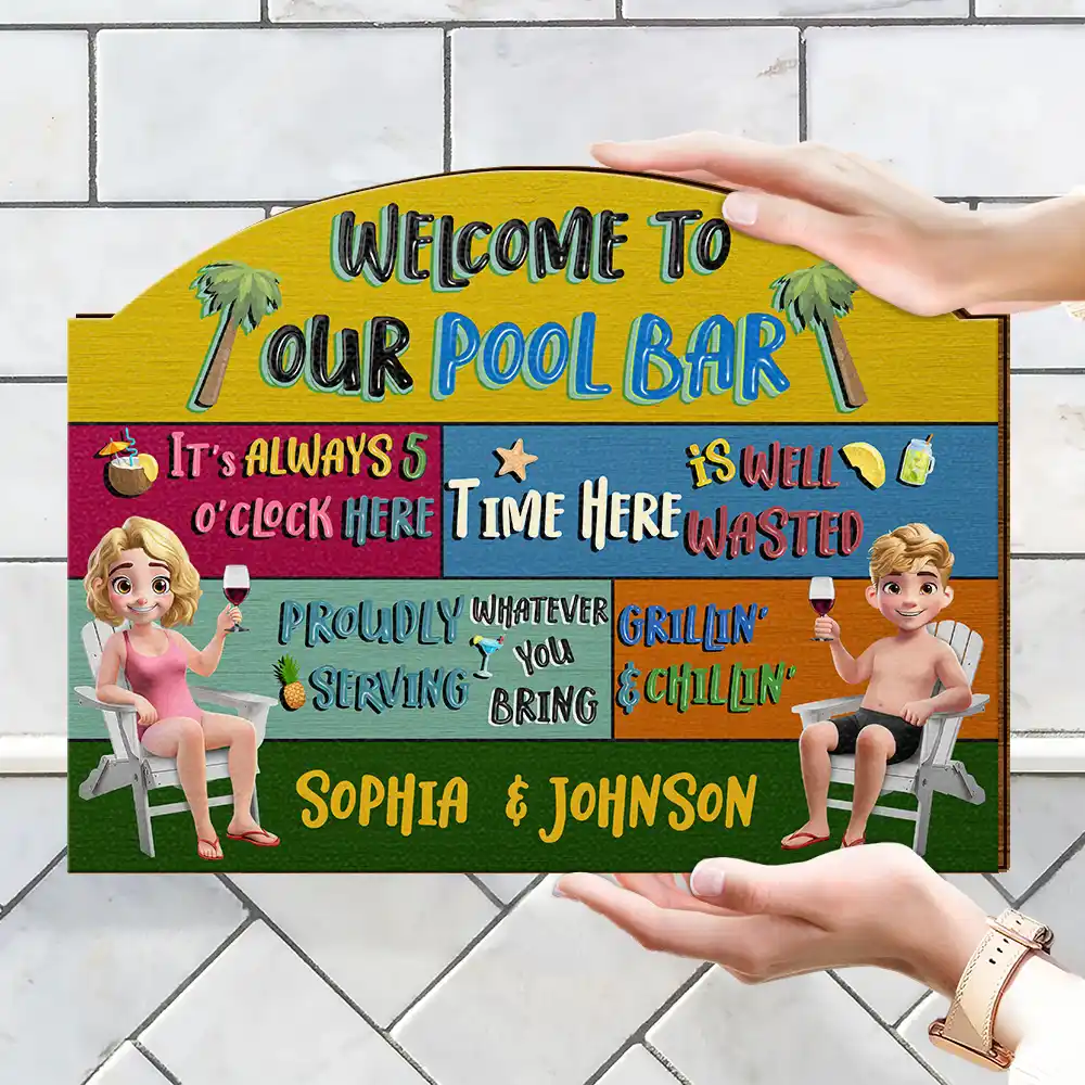3D Effect Welcome To Our Pool - Personalized Custom Shaped Wood Sign - Image 4