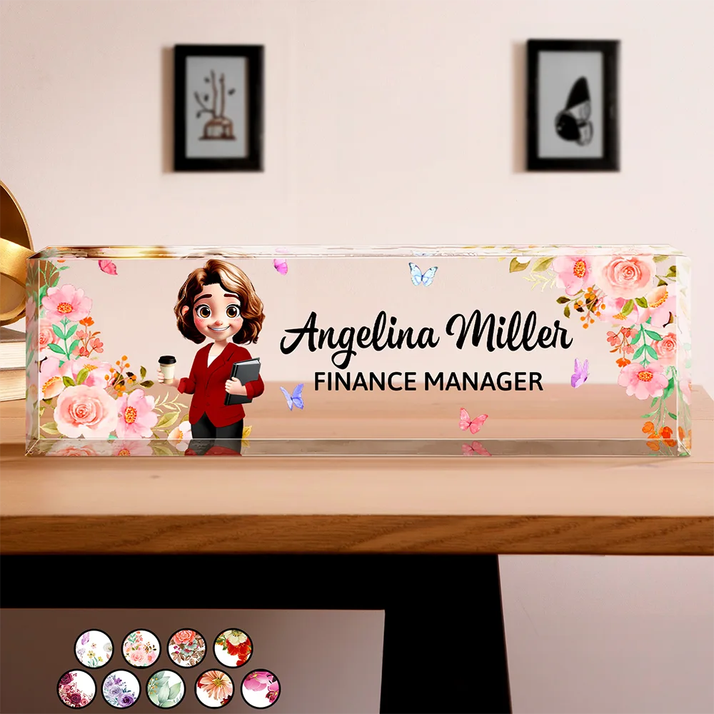 3D Effect Woman Man Office Floral - Personalized Desk Name Plate