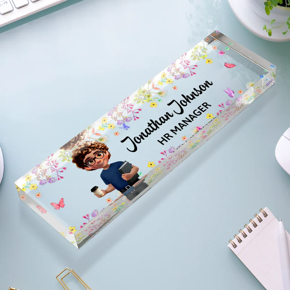 3D Effect Woman Man Office Floral - Personalized Desk Name Plate - Image 3