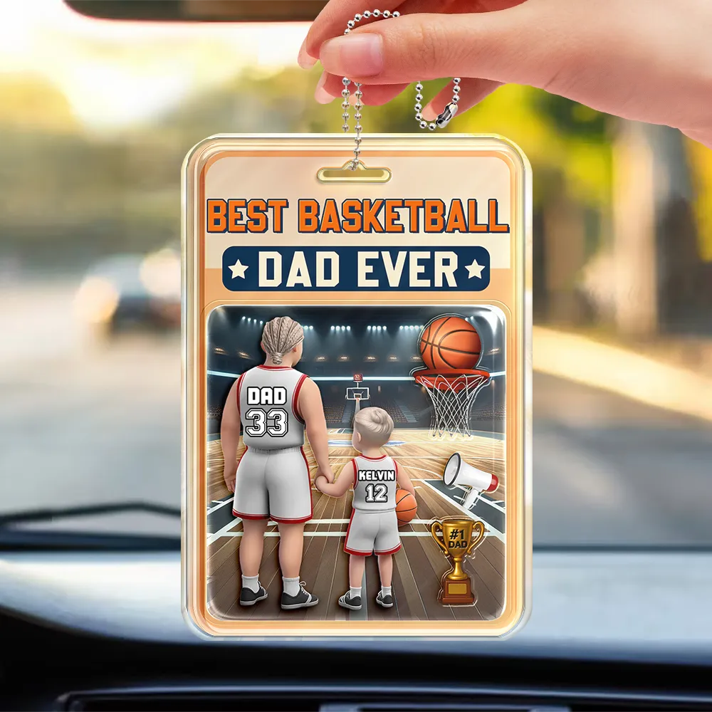 3D Figure Best Basketball Dad Ever - Personalized Acrylic Car Hanger - Image 3