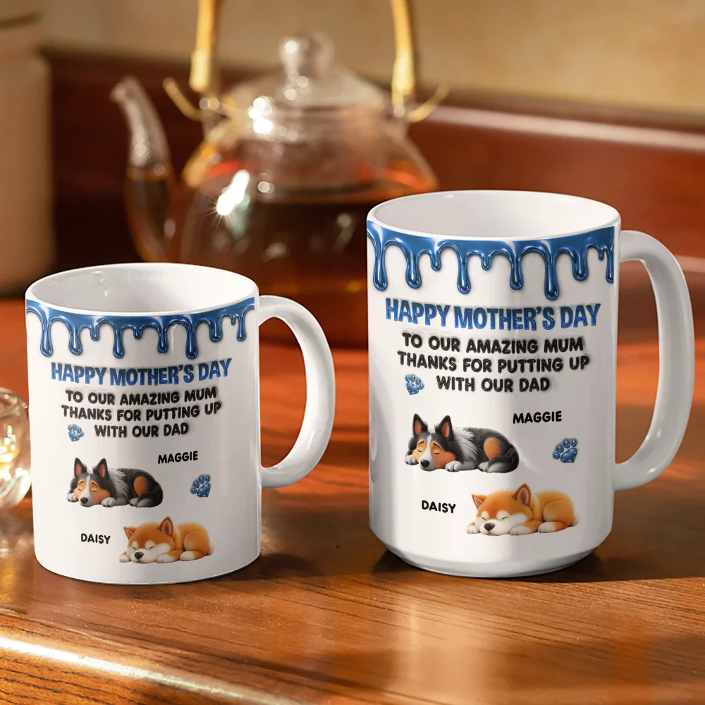3D Inflated Effect Dog To My Amazing Mom - Personalized White Edge-to-Edge Mug - Image 3