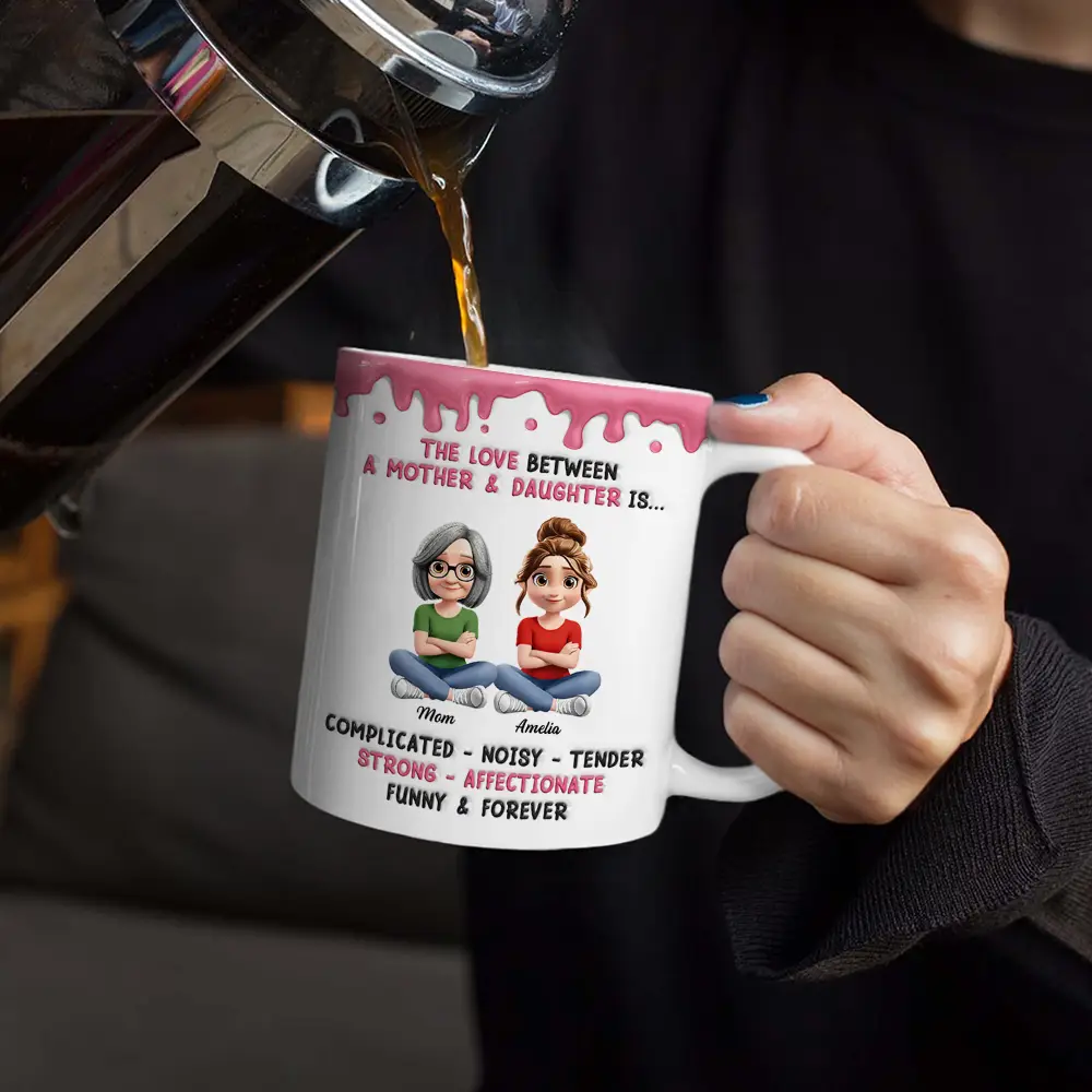 3D Inflated Effect Mom & Daughter Complicated Noisy Tender - Personalized White Edge-to-Edge Mug - Image 4
