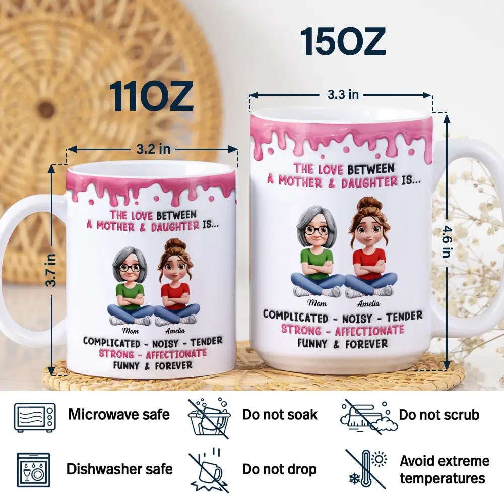 3D Inflated Effect Mom & Daughter Complicated Noisy Tender - Personalized White Edge-to-Edge Mug - Image 5