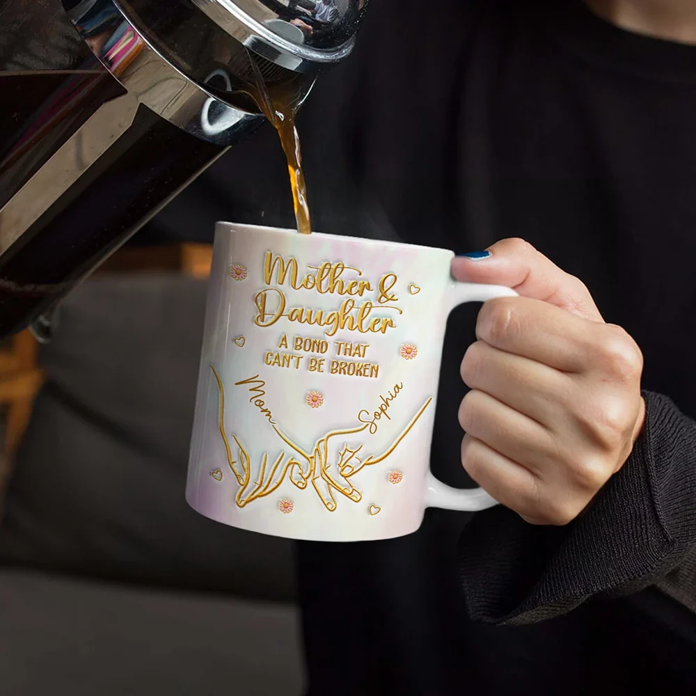3D Inflated Effect Mother & Daughter A Bond That Can't Be Broken - Personalized White Edge-to-Edge Mug - Image 4