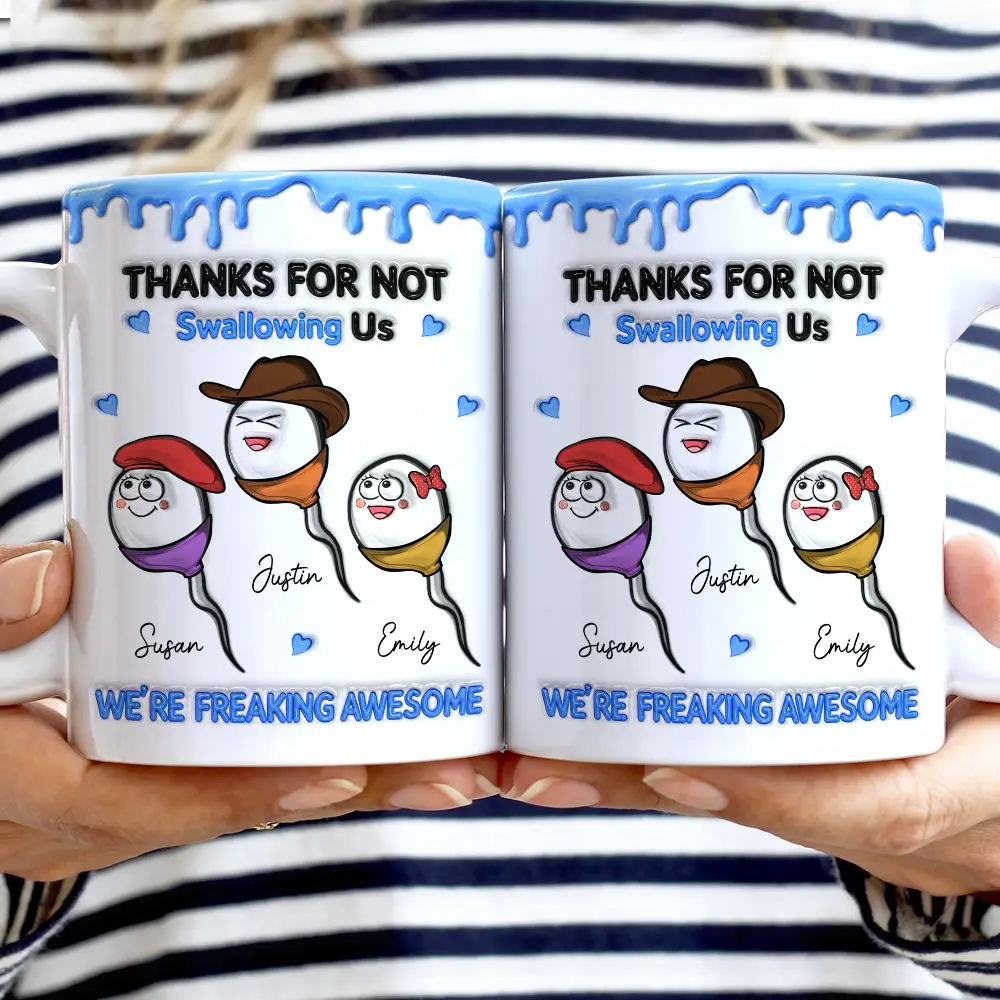 3D Inflated Effect Thanks For Not Swallowing Us - Personalized White Edge-to-Edge Mug - Image 2