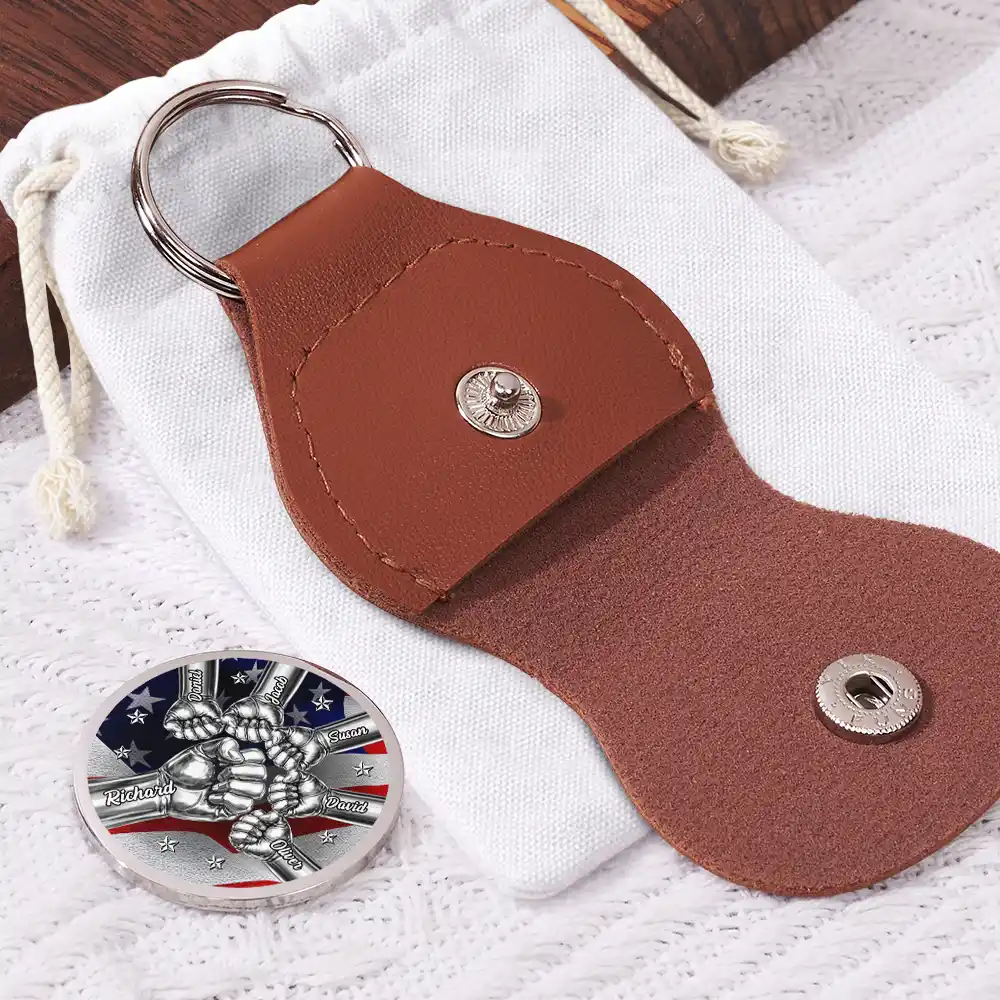 3D Metal Effect Best Dad Grandpa Ever - Personalized Leather Pocket Hug - Image 2