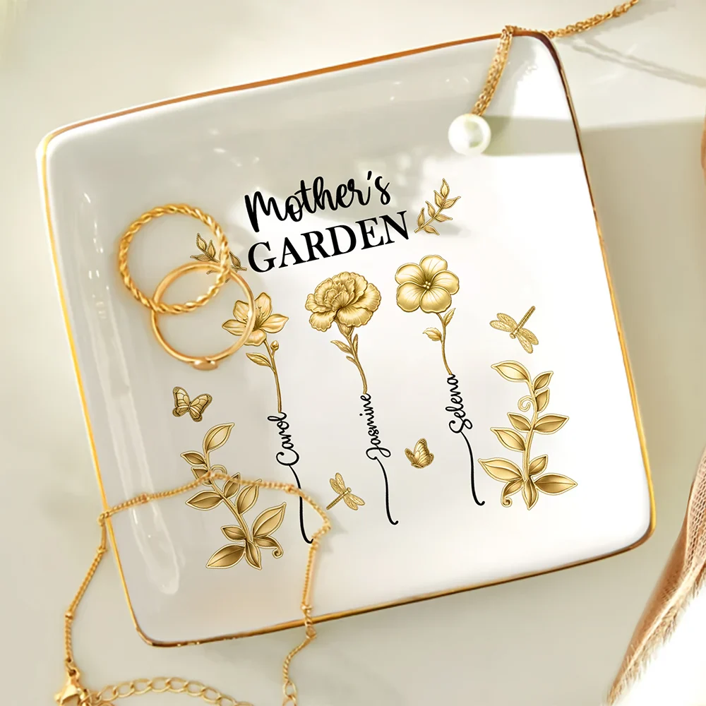 3D Metal Effect Birth Month Flowers Grandmas Moms Garden - Personalized Ring Dish - Image 4