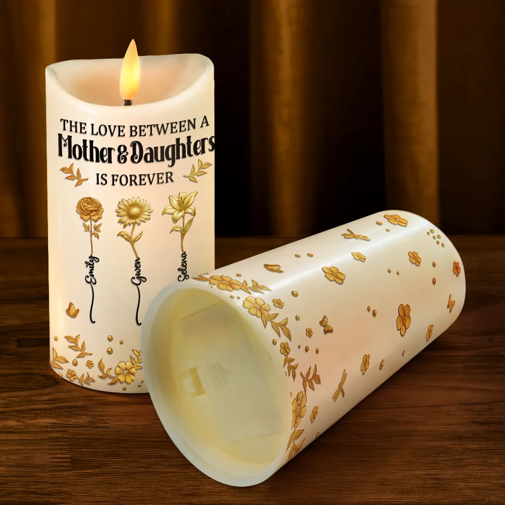 3D Metal Effect Birth Month Flowers Mother And Daughters - Personalized Flameless LED Candle - Image 4