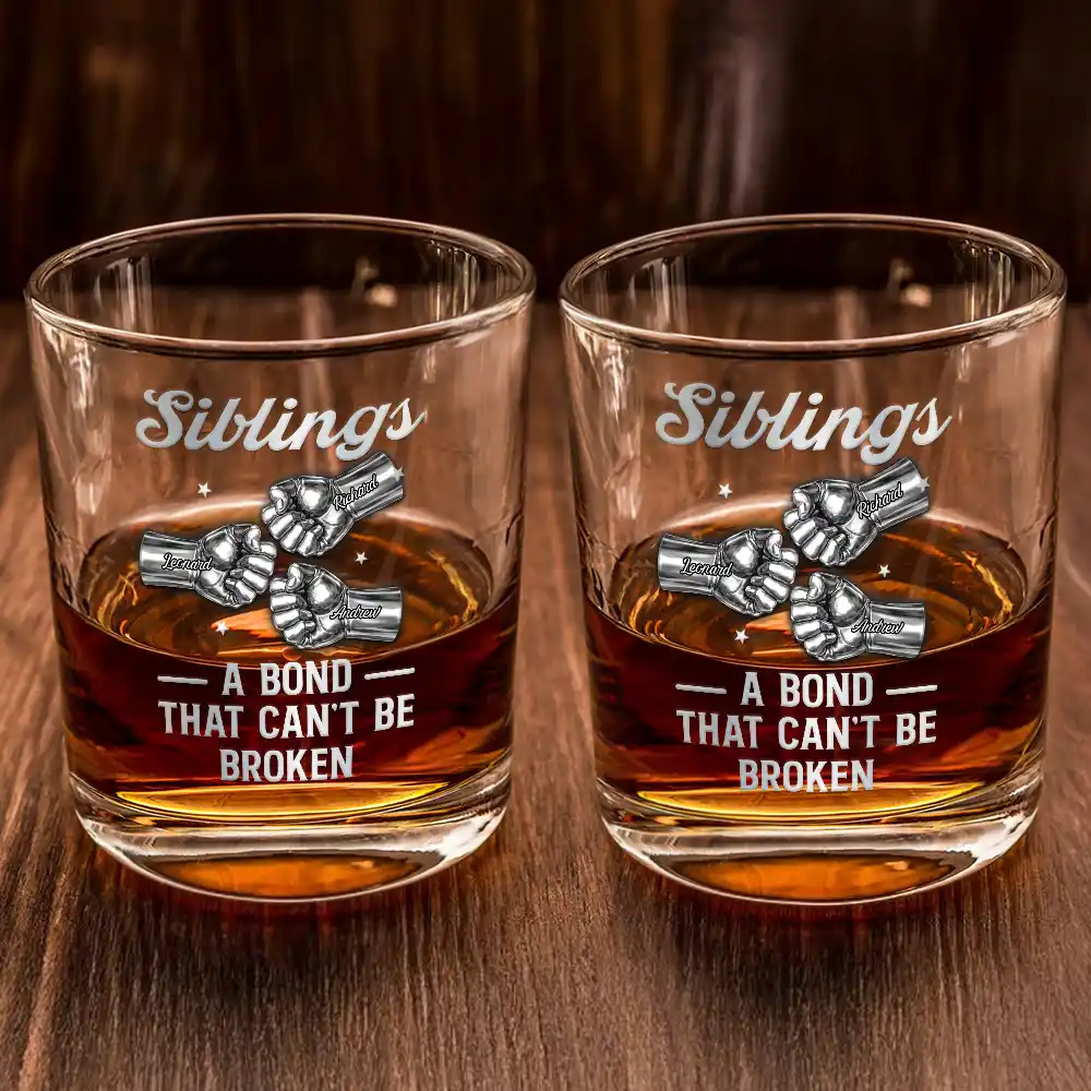 3D Metal Effect Brothers A Bond That Can't Be Broken - Personalized Whiskey Glass - Image 2