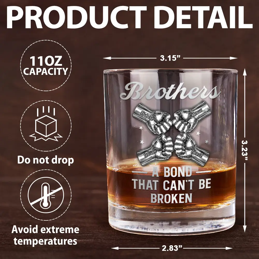 3D Metal Effect Brothers A Bond That Can't Be Broken - Personalized Whiskey Glass - Image 5