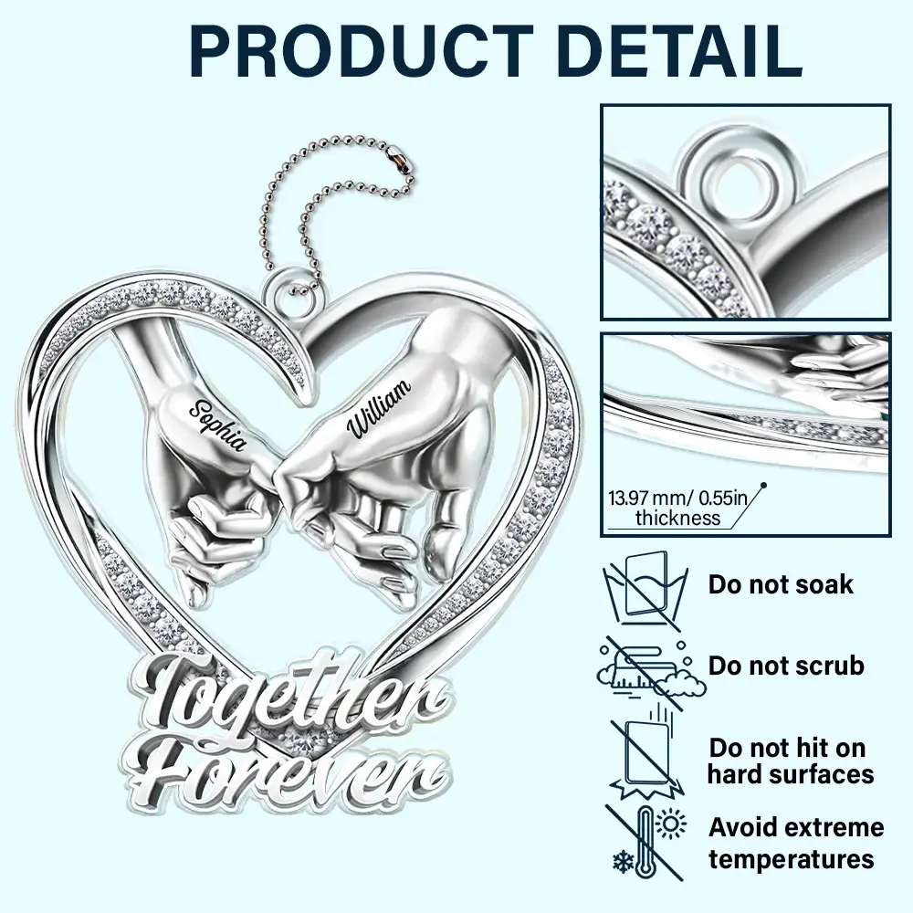 3D Metal Effect Couple Holding Hands You & Me We Got This - Personalized Acrylic Car Hanger - Image 5