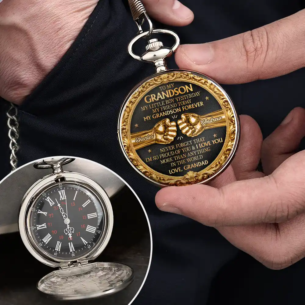 3D Metal Effect My Son Forever - Personalized Pocket Watch - Image 4