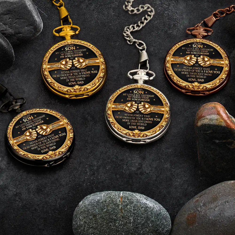 3D Metal Effect My Son Forever - Personalized Pocket Watch - Image 5