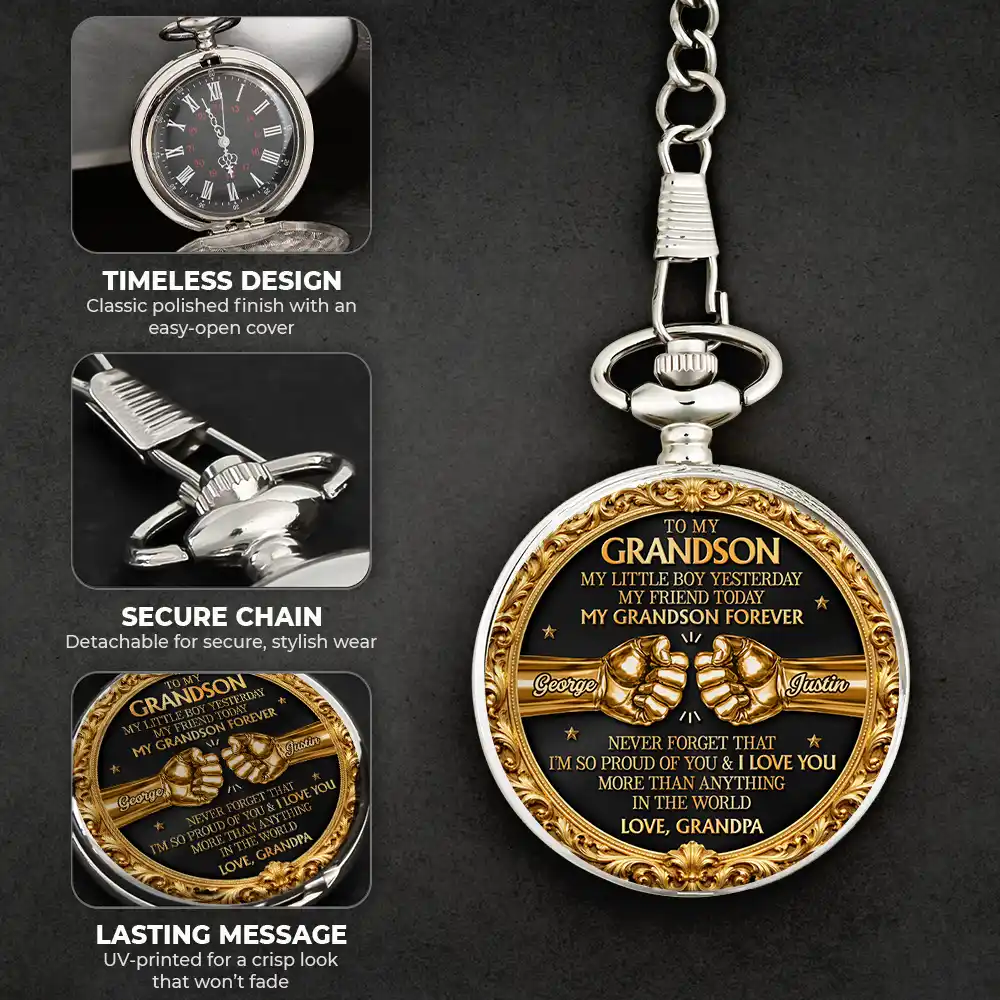 3D Metal Effect My Son Forever - Personalized Pocket Watch - Image 6
