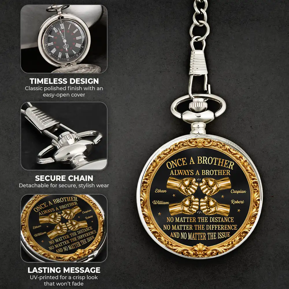 3D Metal Effect Once A Brother Always A Brother - Personalized Pocket Watch - Image 6