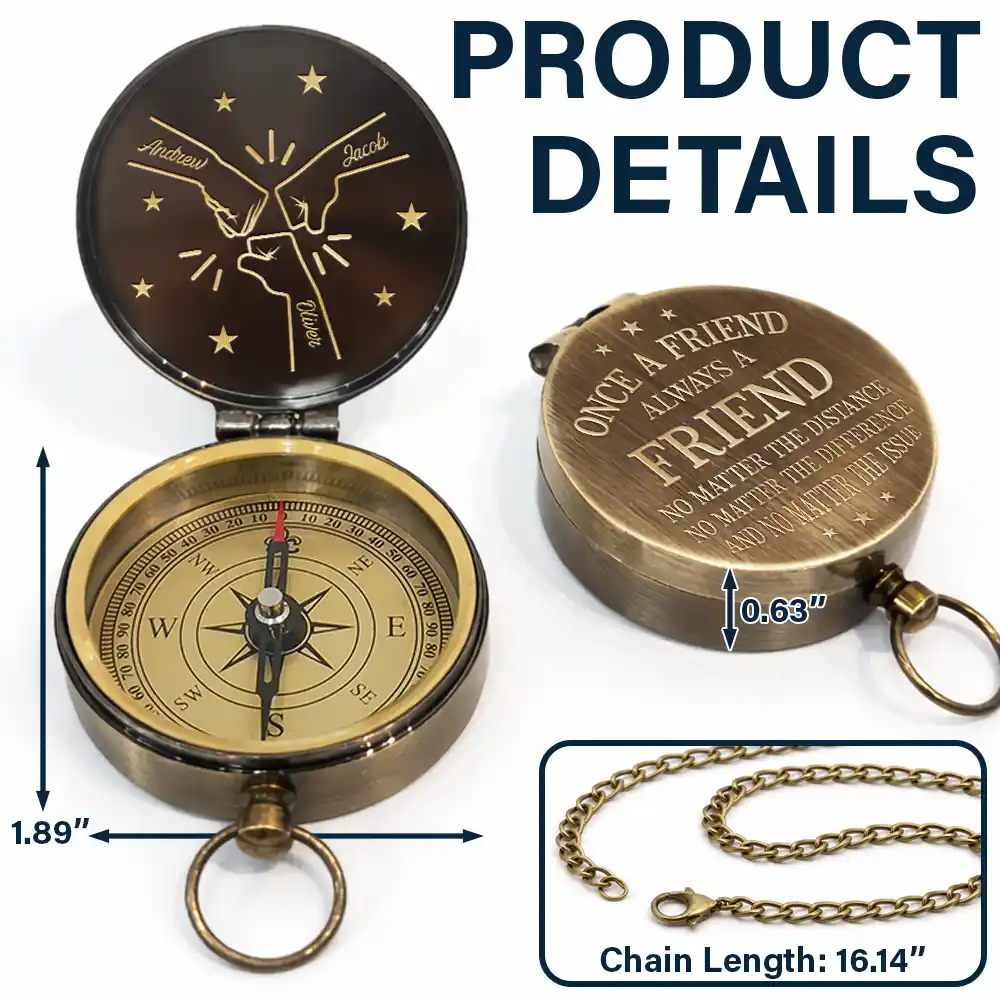 3D Metal Effect Once A Brother Always A Brother - Personalized Engraved Brass Compass - Image 3