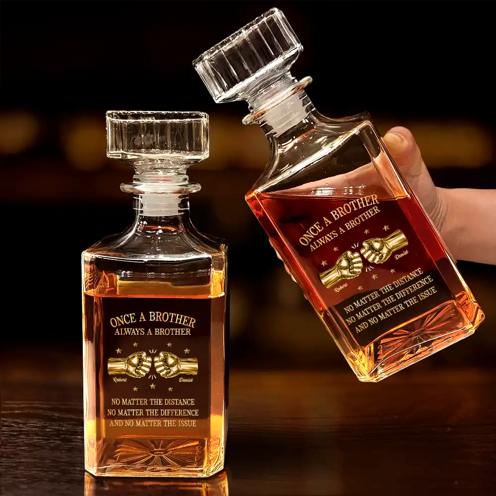 3D Metal Effect Once A Brother Always A Brother - Personalized Square Whiskey Bottle - Image 4
