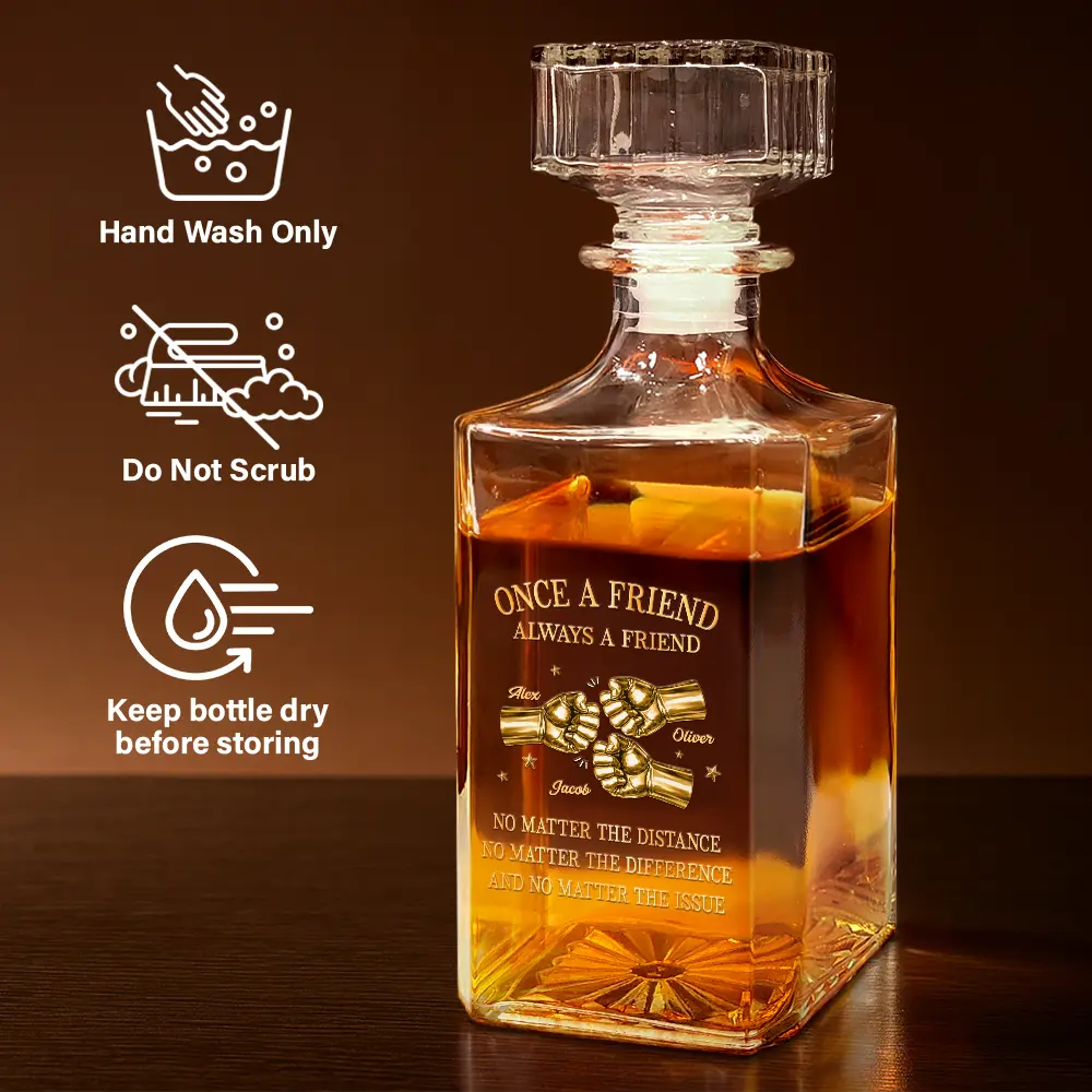 3D Metal Effect Once A Brother Always A Brother - Personalized Square Whiskey Bottle - Image 6