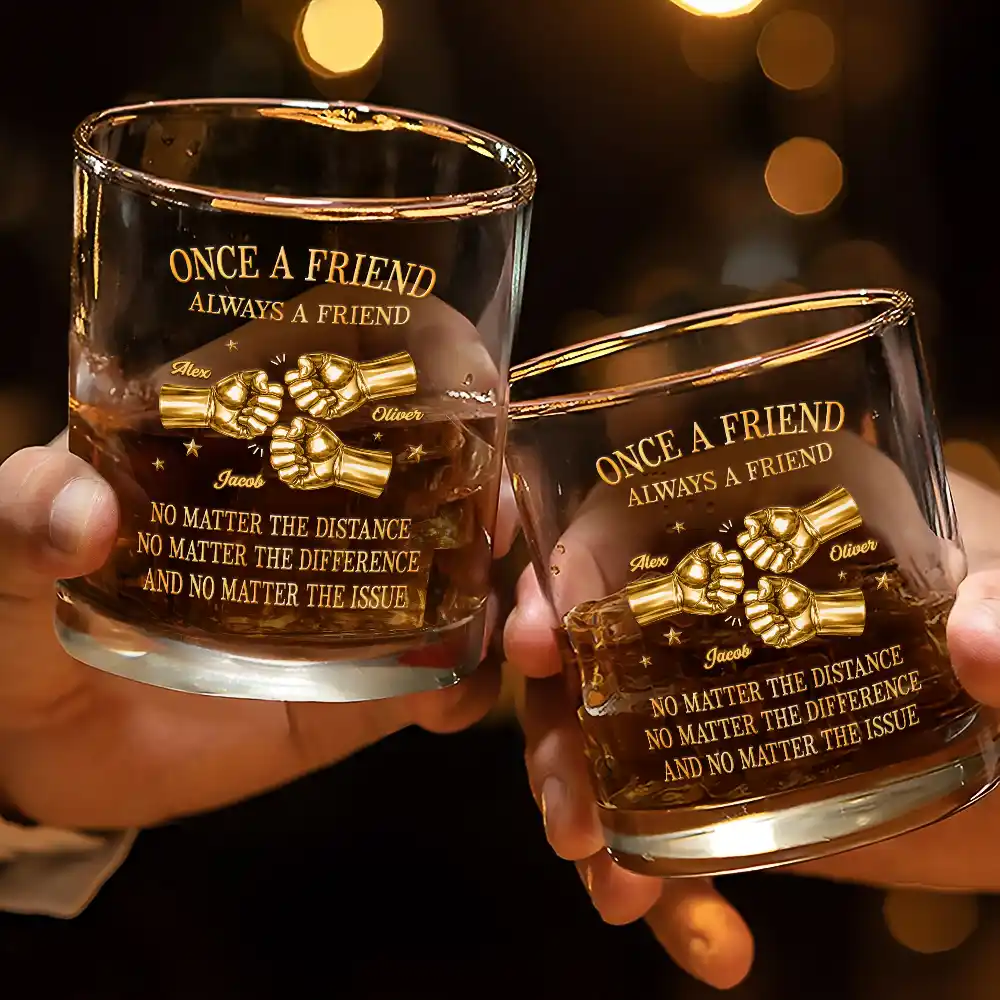 3D Metal Effect Once A Brother Always A Brother - Personalized Whiskey Glass - Image 3