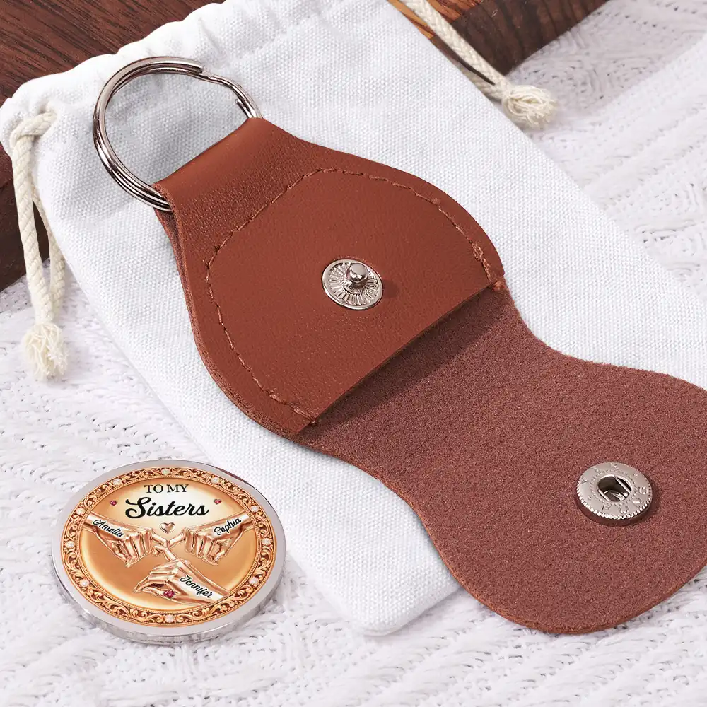 3D Metal Effect Once A Sister Always A Sister - Personalized Leather Pocket Hug - Image 2
