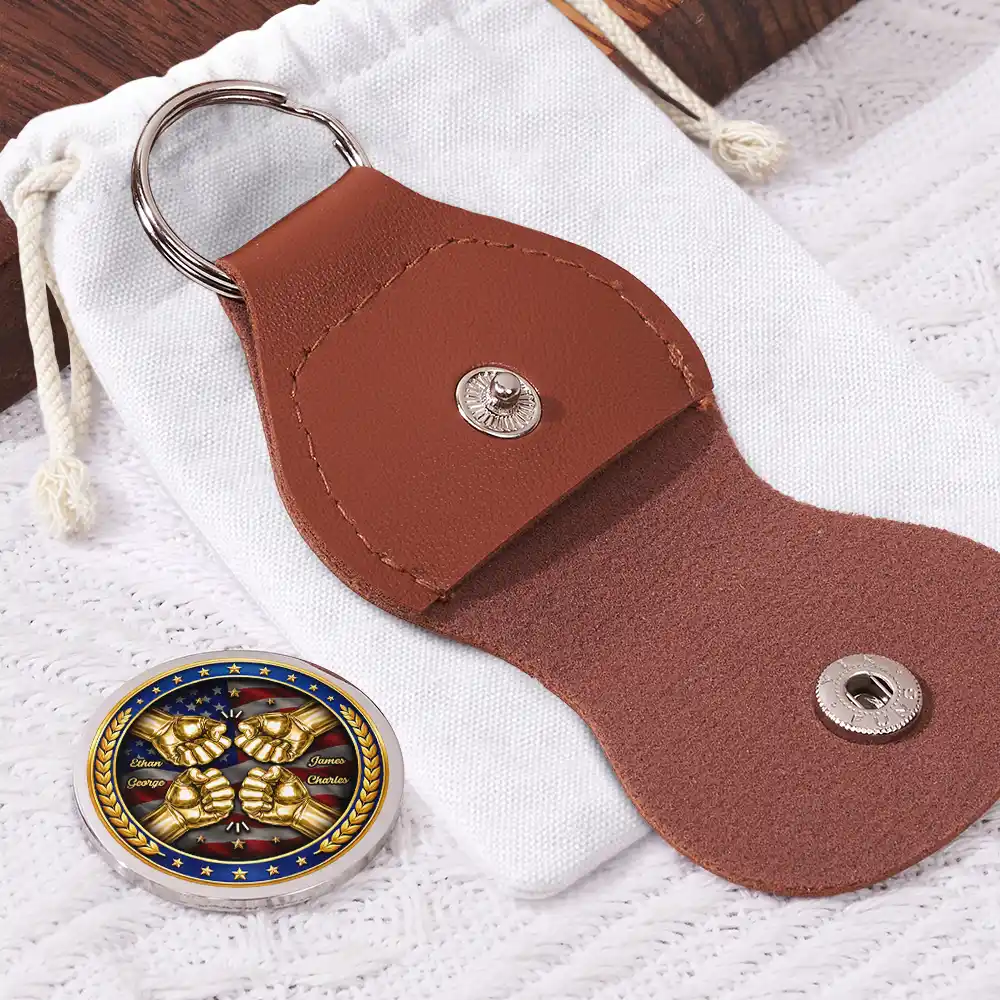 3D Metal Effect Stars & Stripes Once A Brother Always A Brother - Personalized Leather Pocket Hug - Image 2