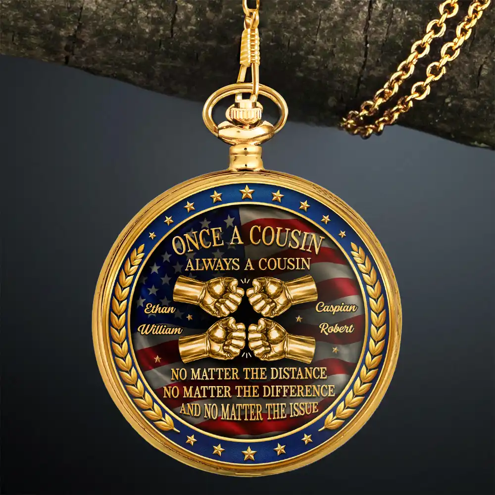 3D Metal Effect Stars & Stripes Once A Brother Always A Brother - Personalized Pocket Watch - Image 3