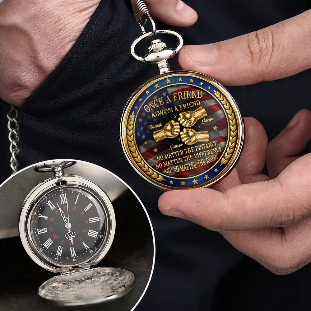 3D Metal Effect Stars & Stripes Once A Brother Always A Brother - Personalized Pocket Watch - Image 4