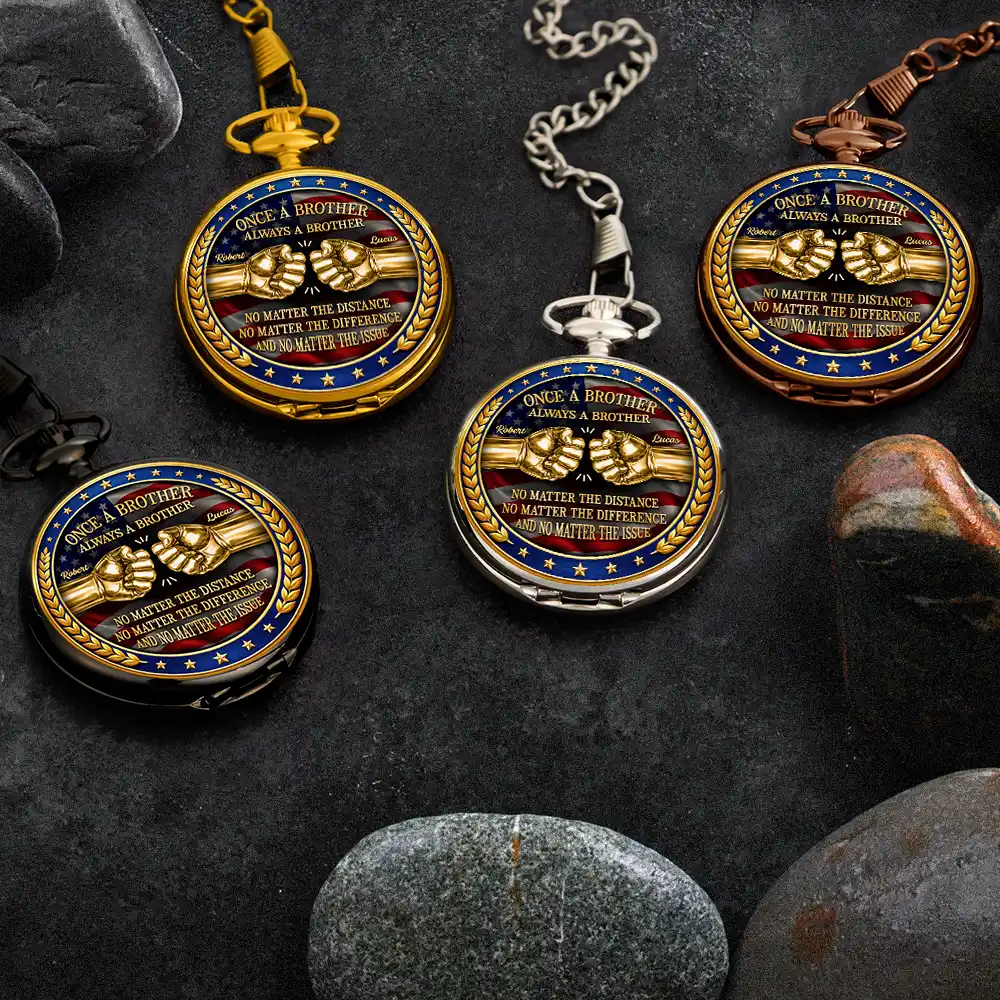 3D Metal Effect Stars & Stripes Once A Brother Always A Brother - Personalized Pocket Watch - Image 5