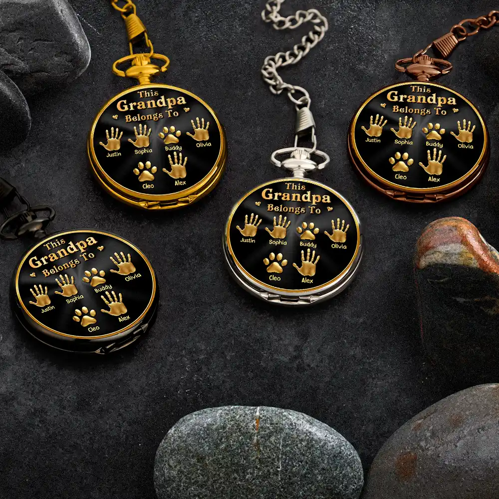 3D Metal Effect This Grandpa Belongs To Kids Pets - Personalized Pocket Watch - Image 5