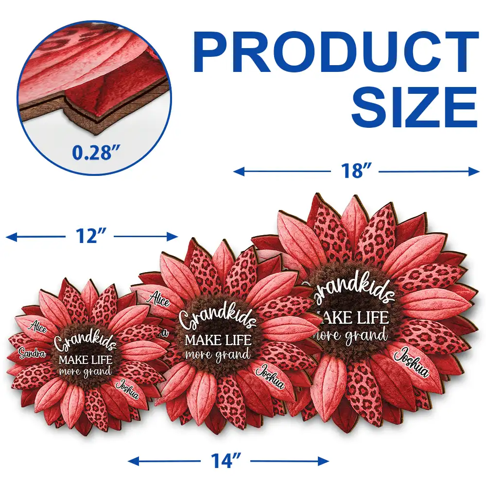 3D Plush Effect Sunflower Grandkids Make Life Grand - Personalized Custom Shaped Wood Sign - Image 5