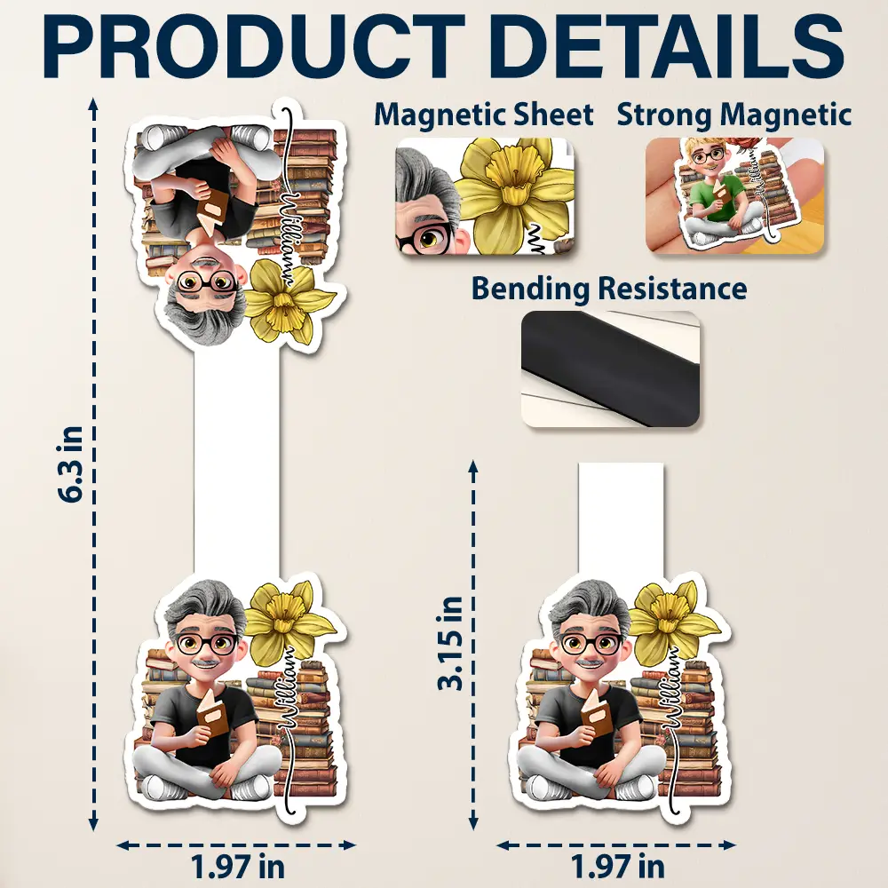 3D Reading Girl With Birth Month Flower - Personalized Custom Shaped Magnetic Bookmark Clip - Image 6
