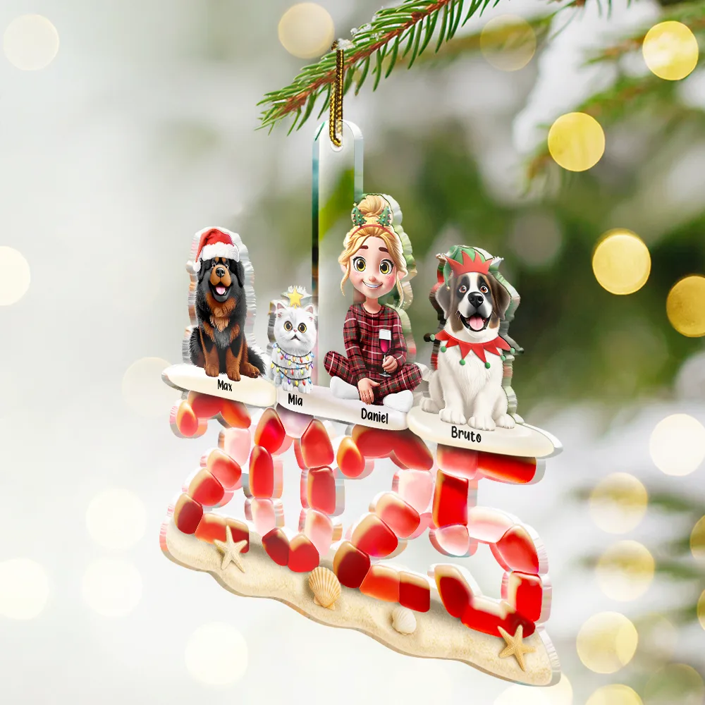 3D Sea Glass Christmas Family And Friends - Personalized Custom Shaped Acrylic Ornament - Image 2
