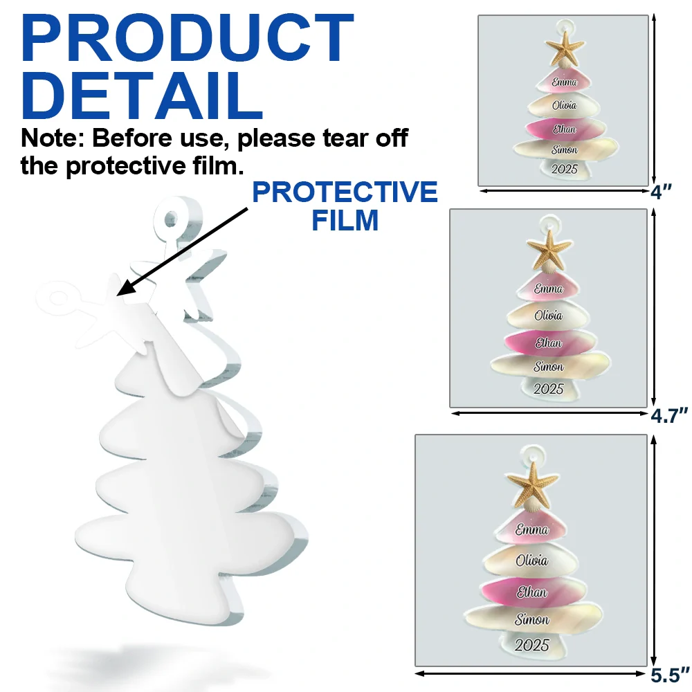 3D Sea Glass Christmas Tree - Personalized Custom Shaped Acrylic Ornament - Image 6