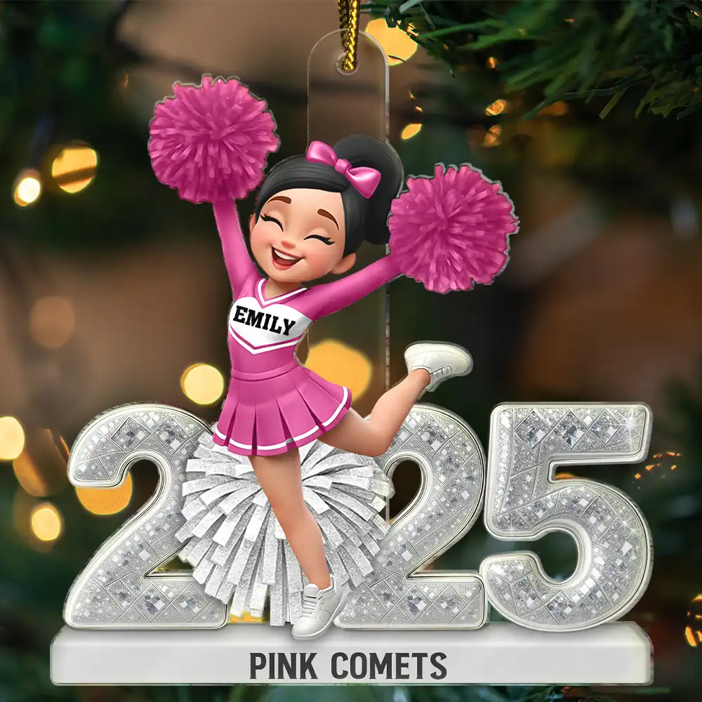 3D Shining Effect Christmas Cheerleader - Personalized Custom Shaped Acrylic Ornament - Image 4