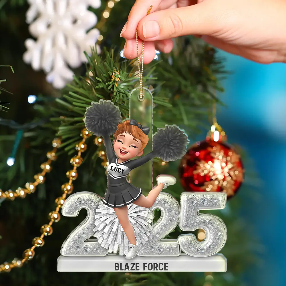 3D Shining Effect Christmas Cheerleader - Personalized Custom Shaped Acrylic Ornament - Image 5