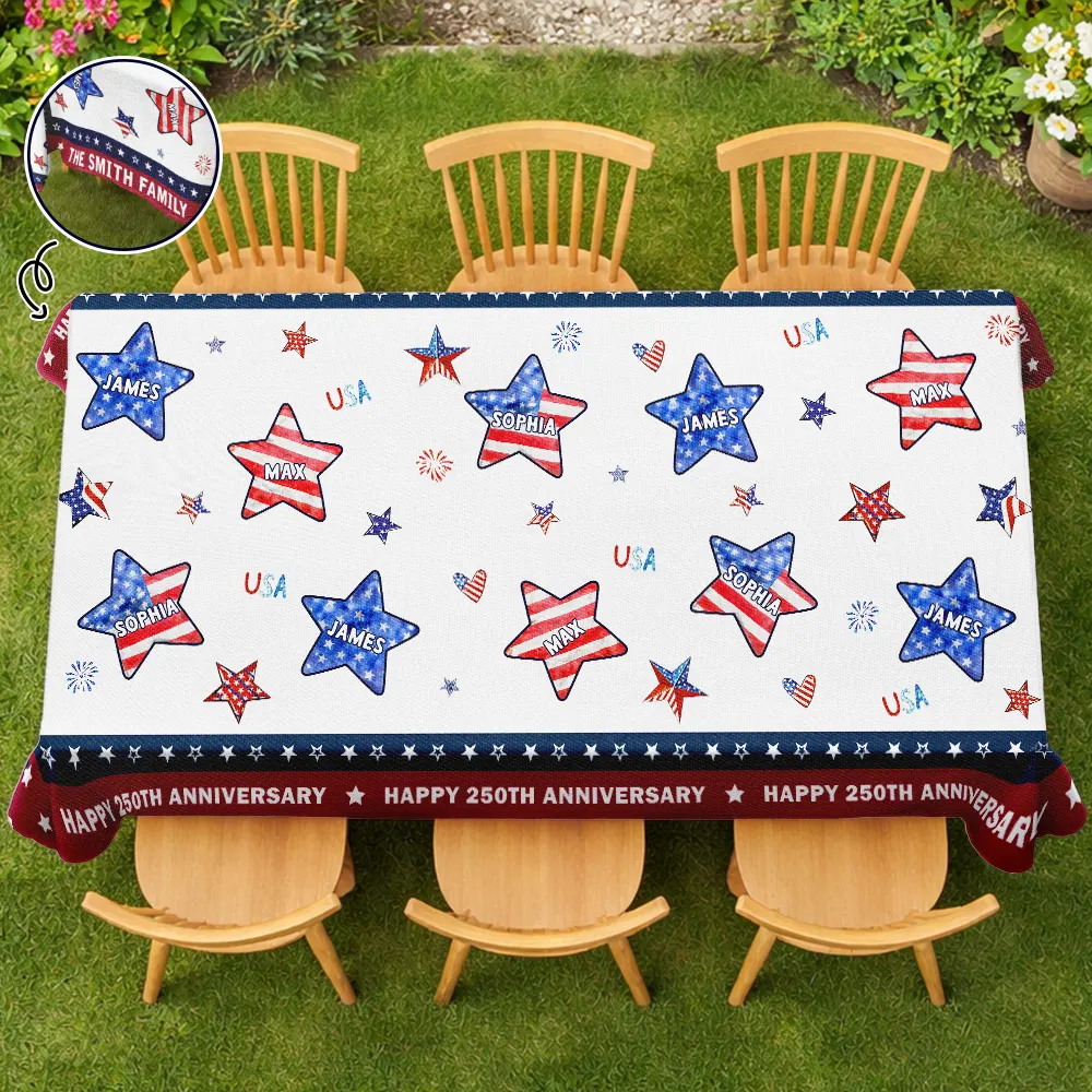 4th Of July Stars Family Members - Personalized Tablecloth