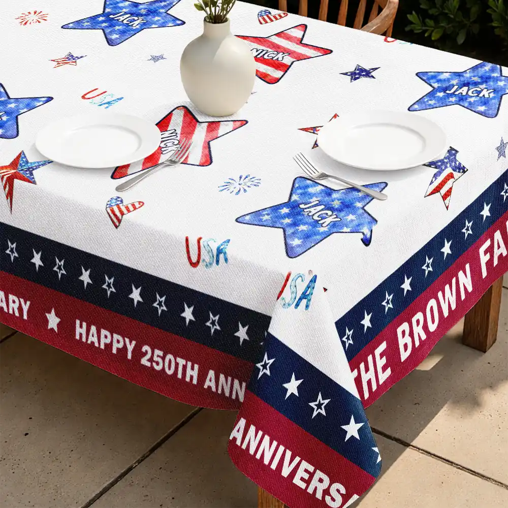 4th Of July Stars Family Members - Personalized Tablecloth - Image 2