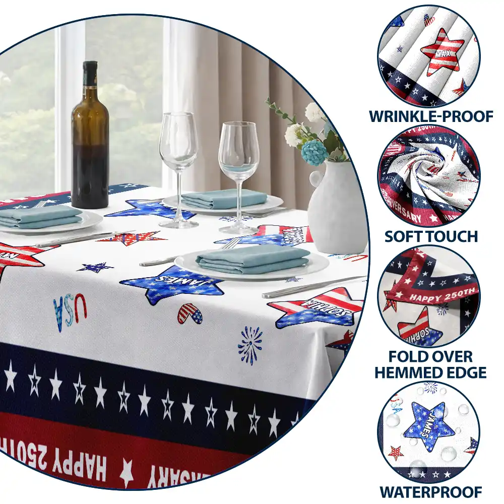 4th Of July Stars Family Members - Personalized Tablecloth - Image 4