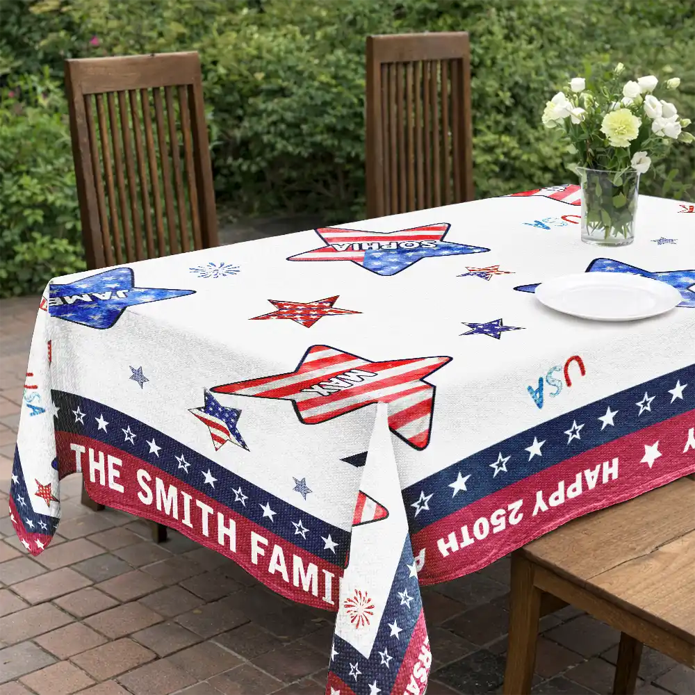 4th Of July Stars Family Members - Personalized Tablecloth - Image 5