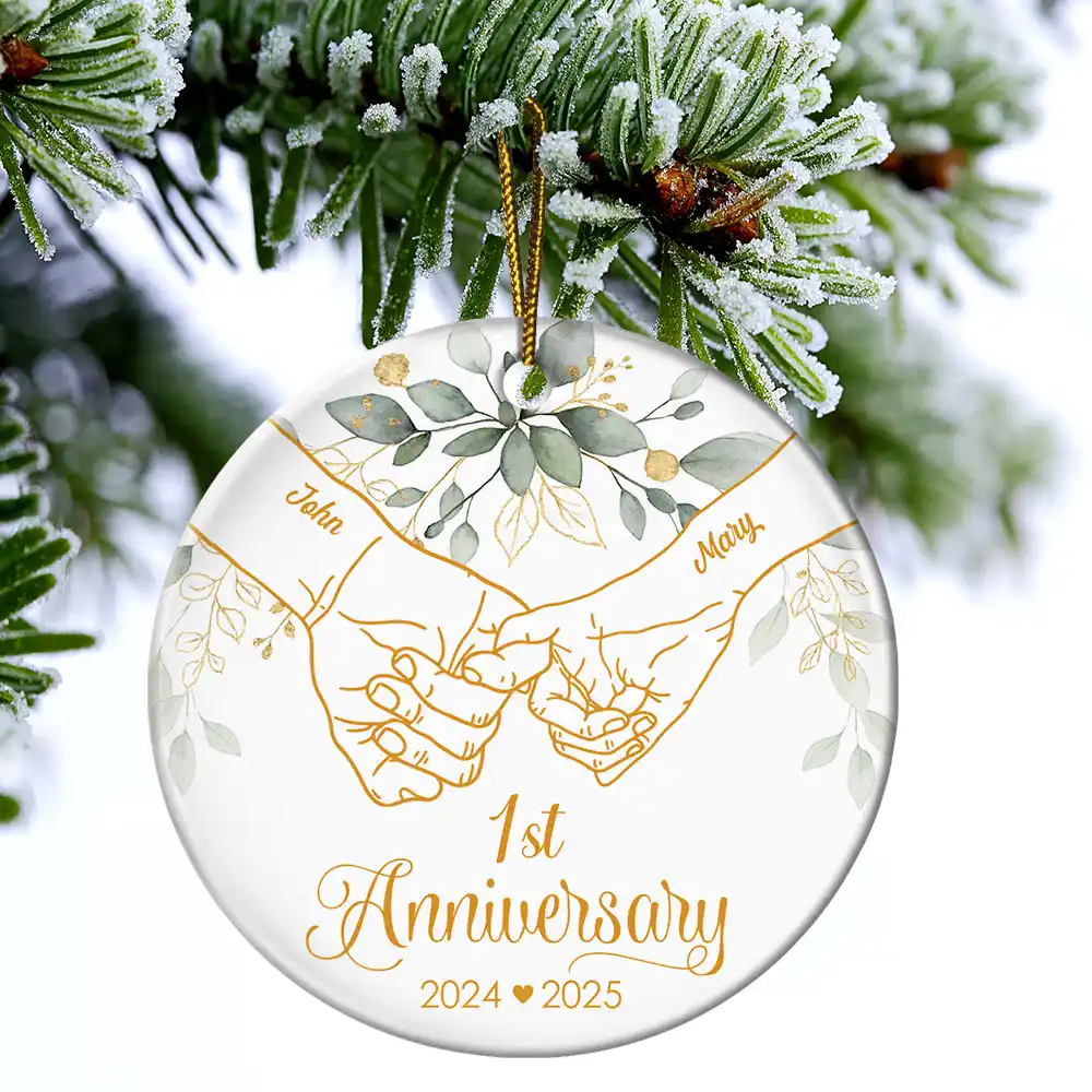 50th Anniversary Forever Holding Hands - Personalized Circle Ceramic Ornament - Image 4