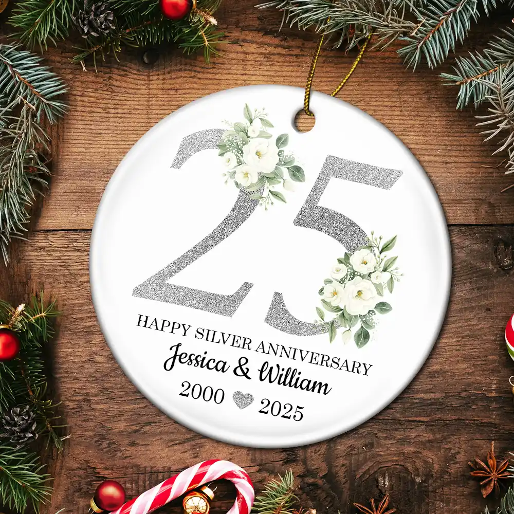 50th Golden Anniversary Gift - Personalized Circle Ceramic Ornament - Image 5