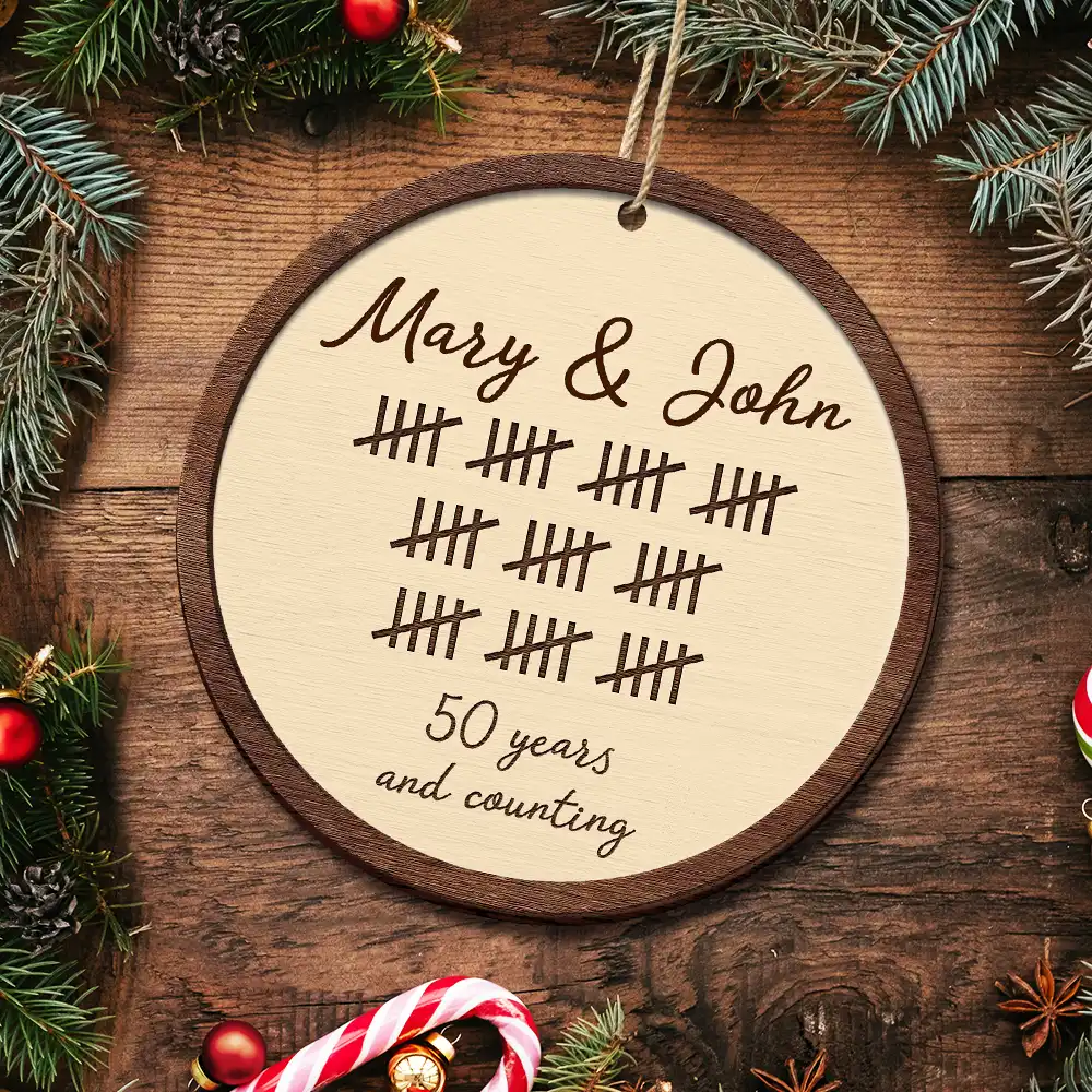 5th Anniversary Wooden Anniversary Years And Counting - Personalized 2-Layered Wooden Ornament - Image 4