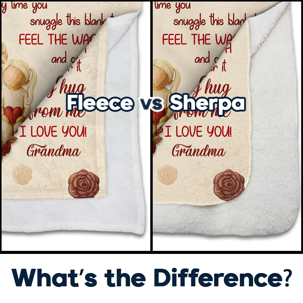 A Big Hug From Mom Grandma - Personalized Fleece Blanket, Sherpa Blanket - Image 4