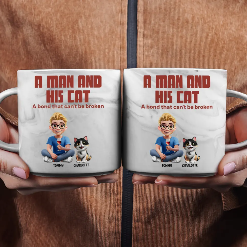 A Bond That Can't Be Broken Cat Mom Cat Dad - Personalized Marble Mug - Image 2