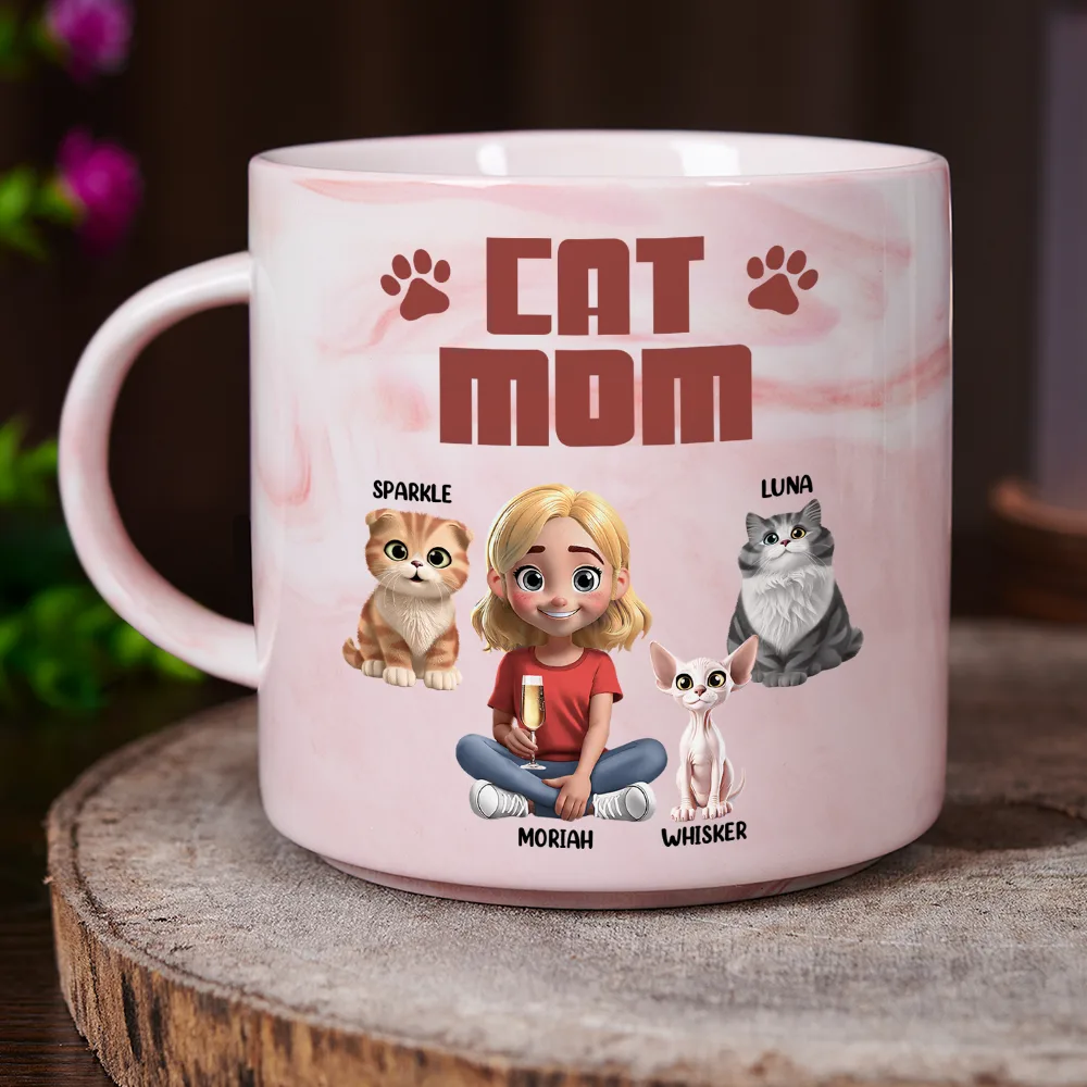 A Bond That Can't Be Broken Cat Mom Cat Dad - Personalized Marble Mug - Image 3