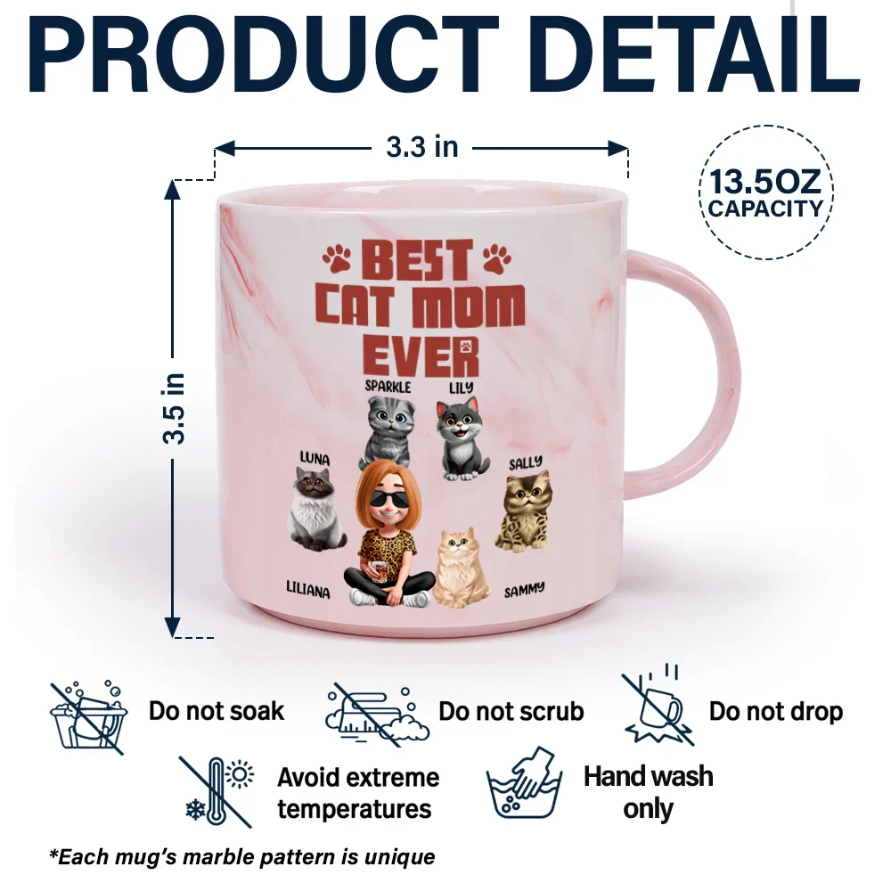 A Bond That Can't Be Broken Cat Mom Cat Dad - Personalized Marble Mug - Image 5