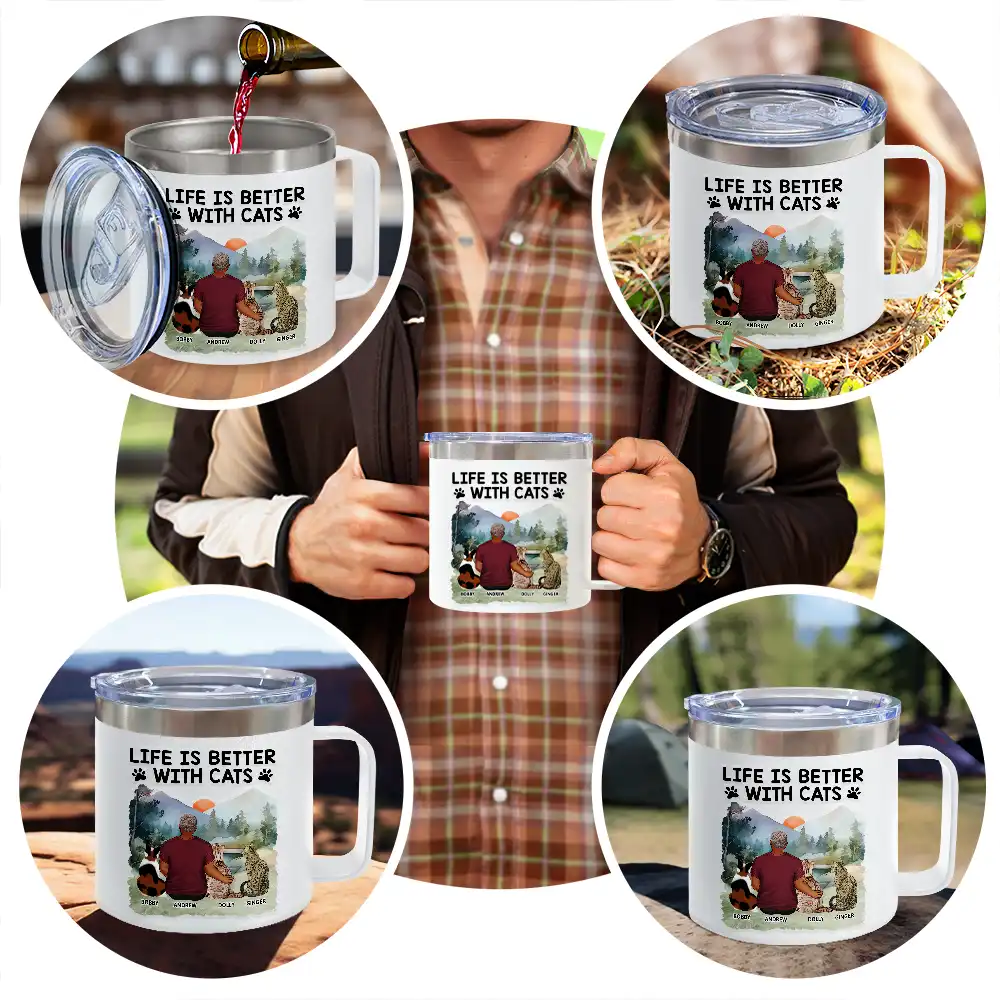 A Bond That Can't Be Broken Cat - Personalized 14oz Stainless Steel Tumbler With Handle - Image 5