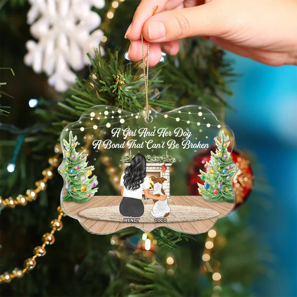 A Bond That Can't Be Broken Dog Hugging Christmas - Personalized Medallion Acrylic Ornament - Image 4
