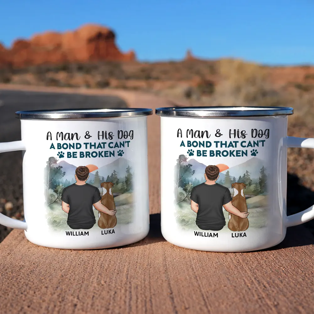 A Bond That Can't Be Broken Dog Mom Dog Dad - Personalized Enamel Mug - Image 6